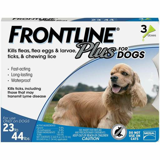 Frontline Plus for Dogs Medium Dog (23-44 Pounds) Flea and Tick Treatment, 3 Dos