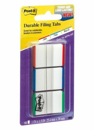 Post-it Durable Tabs, 1" X 1 1/2", Blue/Green/Red Color Bars, 22 Flags per Pad,