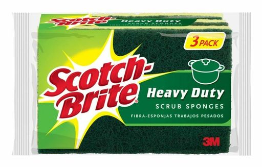 Scotch-Brite HD-3 Heavy-Duty Scrub Sponges, Green/Yellow, Pack of 3
