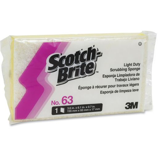 Scotch-Brite Light-Duty Scrubbing Sponge #63 3 1/2 X 5 5/8 Yellow/White 08251