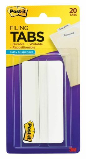 Post-it Durable Tabs, 3" X 1 1/2", White, Pad of 20 Flags
