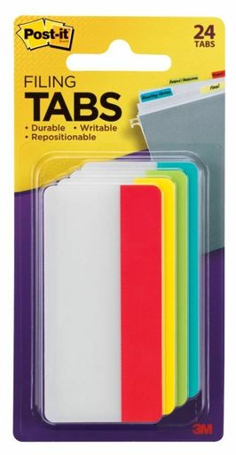 Post-it Notes Durable Filing Tabs, 3" X 1-1/2", Assorted Colors, 6 Flags per Pa
