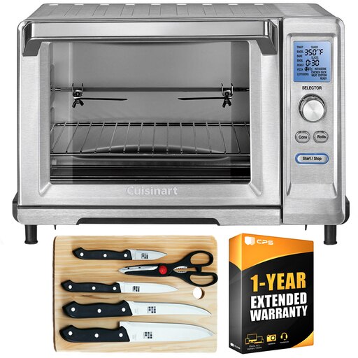 Cuisinart TOB-200WS Rotisserie Convection Toaster Oven Bundle with Home Basics 5-Piece Knife Set with Cutting Board and 1 Year Extended Warranty