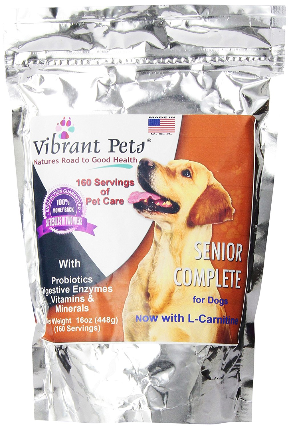 Vibrant Pets Senior Complete Dog Immune System Supplement | Older Dog Muscle and Joint Supplement with Probiotics & Enzymes for Digestion | Nutrient-R