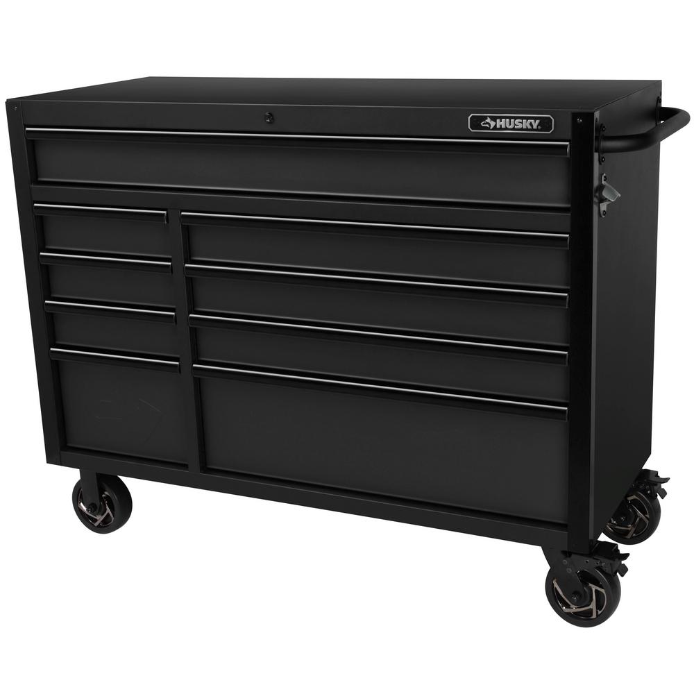 Husky Industrial 52 in. W X 21.5 in. D 9-Drawer Matte Black Tool Chest Rolling Cabinet