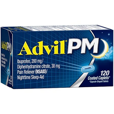 Advil PM 120 Count Pain Reliever/Nighttime Sleep Aid Coated Caplet  200mg Ibuprofen  38mg Diphenhydramine