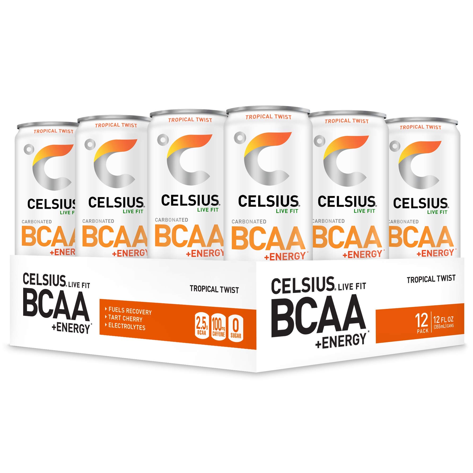 Celsius Carbonated BCAA Energy Drink - Tropical Twist (12 Drinks)