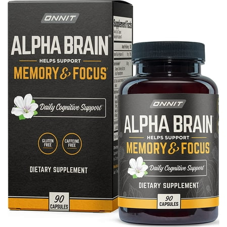 ONNIT Alpha Brain Premium Nootropic Brain Supplement  90 Count  for Men & Women - Caffeine-Free Focus Capsules for Concentration  Brain & Memory Suppo
