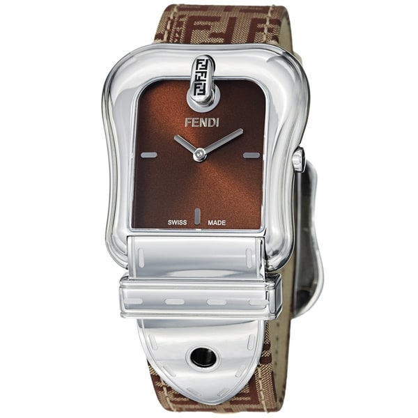 Fendi Women's 'B. Fendi' Brown Dial Brown Fabric Strap Quartz Watch