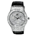 Adee Kaye Mens Crystal & Leather Watch-Silver Tone