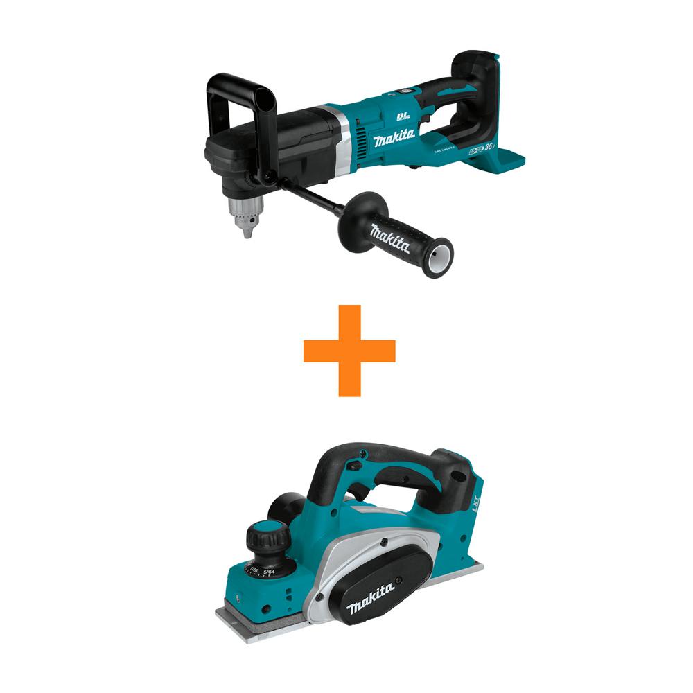 Makita 18V X2 (36V) LXT Brushless Cordless 1/2 in Right Angle Drill, Tool Only and 18V LXT 3-1/4 in Planer, Tool Only