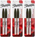 Sharpie 30001 Fine Point Permanent Markers, Black, 3 Pks of 2 Markers