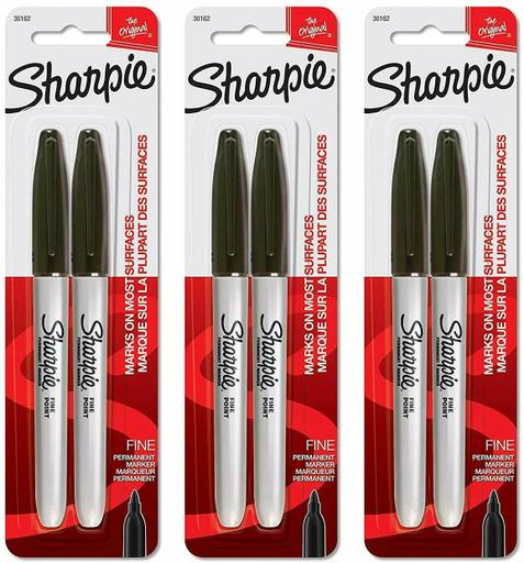 Sharpie 30001 Fine Point Permanent Markers, Black, 3 Pks of 2 Markers