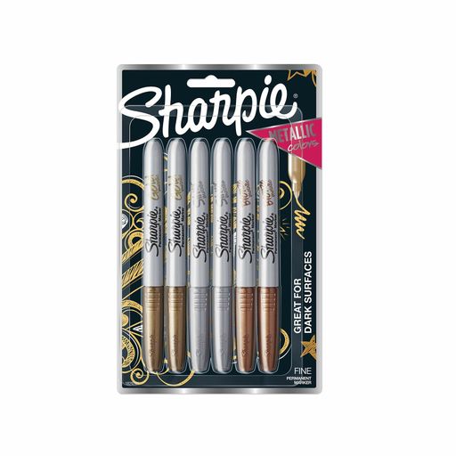 Sharpie Metallic Permanent Markers Fine Point Assorted Metallic 6 Count