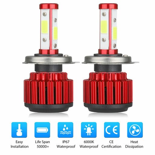 2Pcs CREE COB H4 9003 8000LM 100W LED Headlight Kit Hi/Lo Beam Bulbs 6500K White