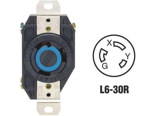 10 Pk Leviton 30A 250V Black L6-30R Locking Outlet Receptacle 065-02620-000